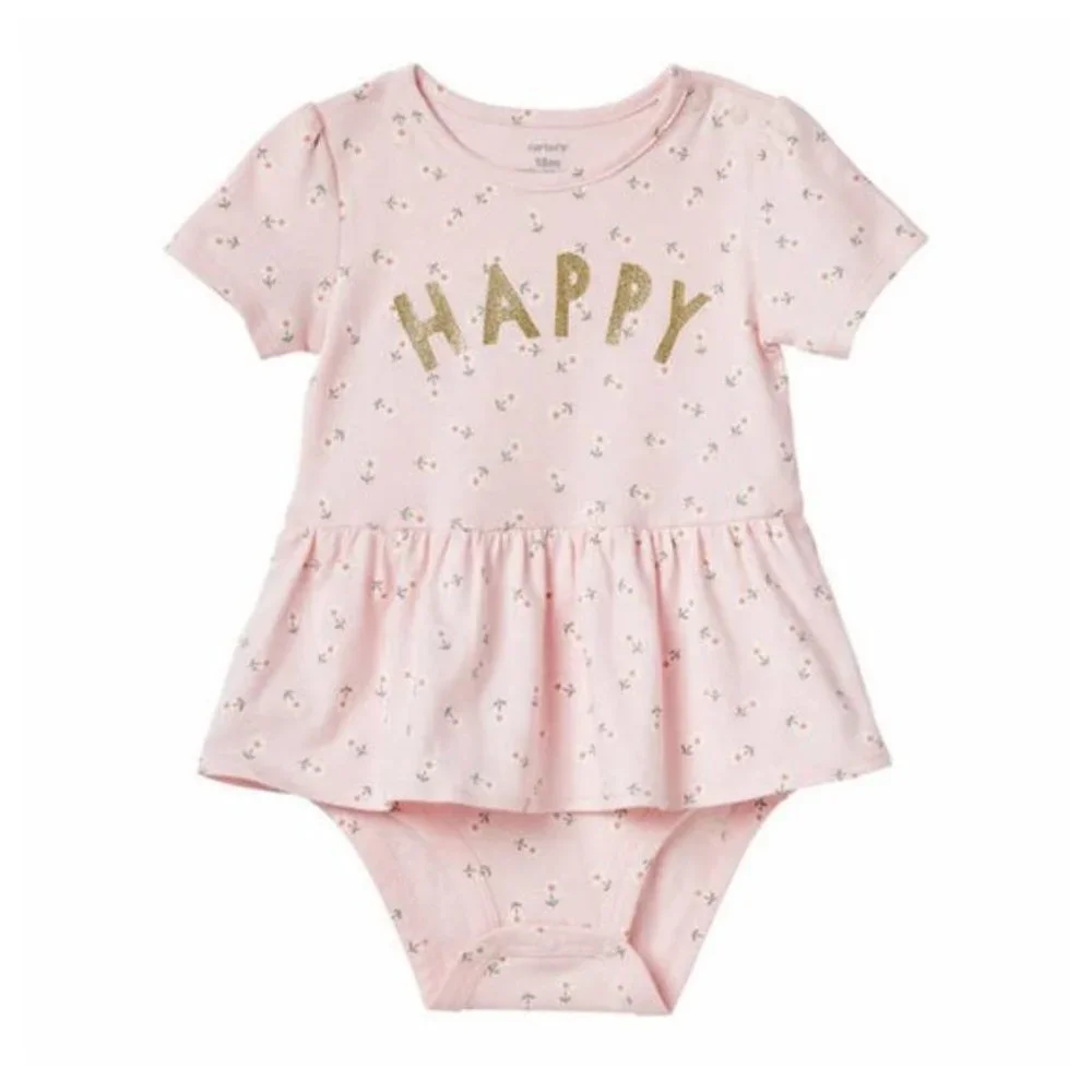 New Carter's Kids Girls 4 Piece Set - Happy Pink Sparkle Print - 6 Months